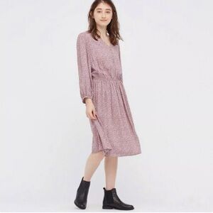 Uniqlo Ditsy Floral 3/4 Blouson Sleeve Midi Dress Size L